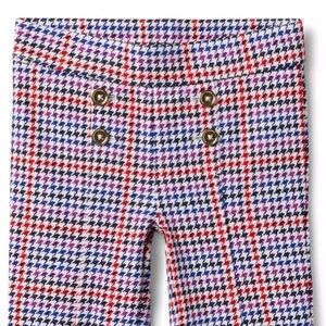JANIE and JACK Girl’s Houndstooth Plaid Flare Ponte Pant Sz 8 NWOT Navy Red Gold